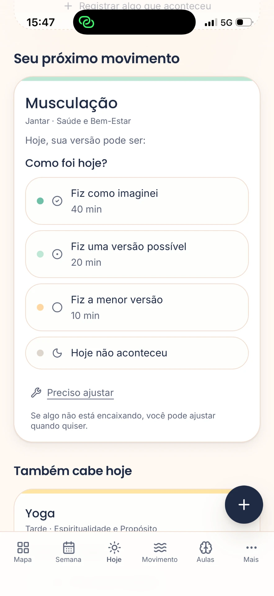 Tela Seu próximo movimento do aplicativo REALizar
