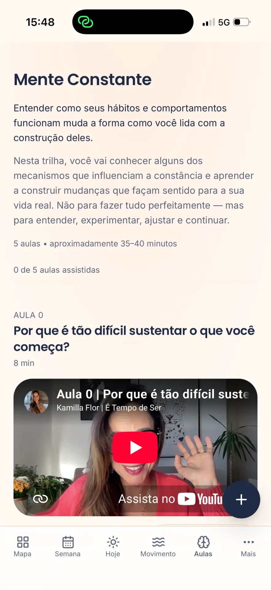 Tela Mente Constante do aplicativo REALizar