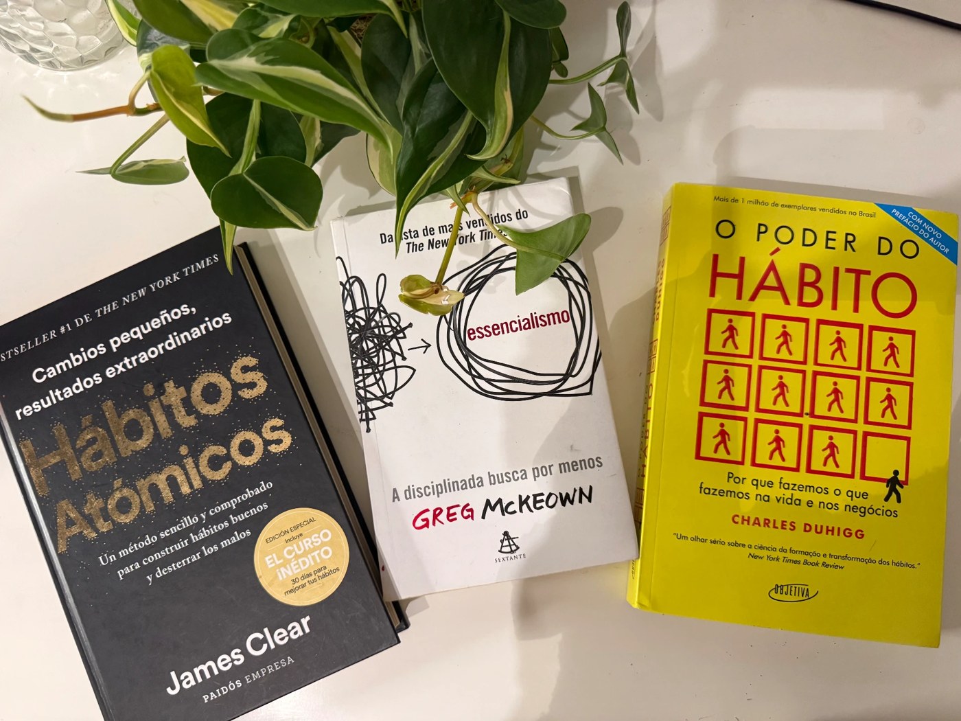 Livros de estudo sobre hábitos, essencialismo e comportamento